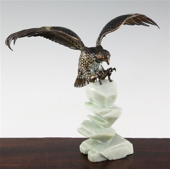 A Chinese silver and enamel model of an eagle, late 20th century, 25cm